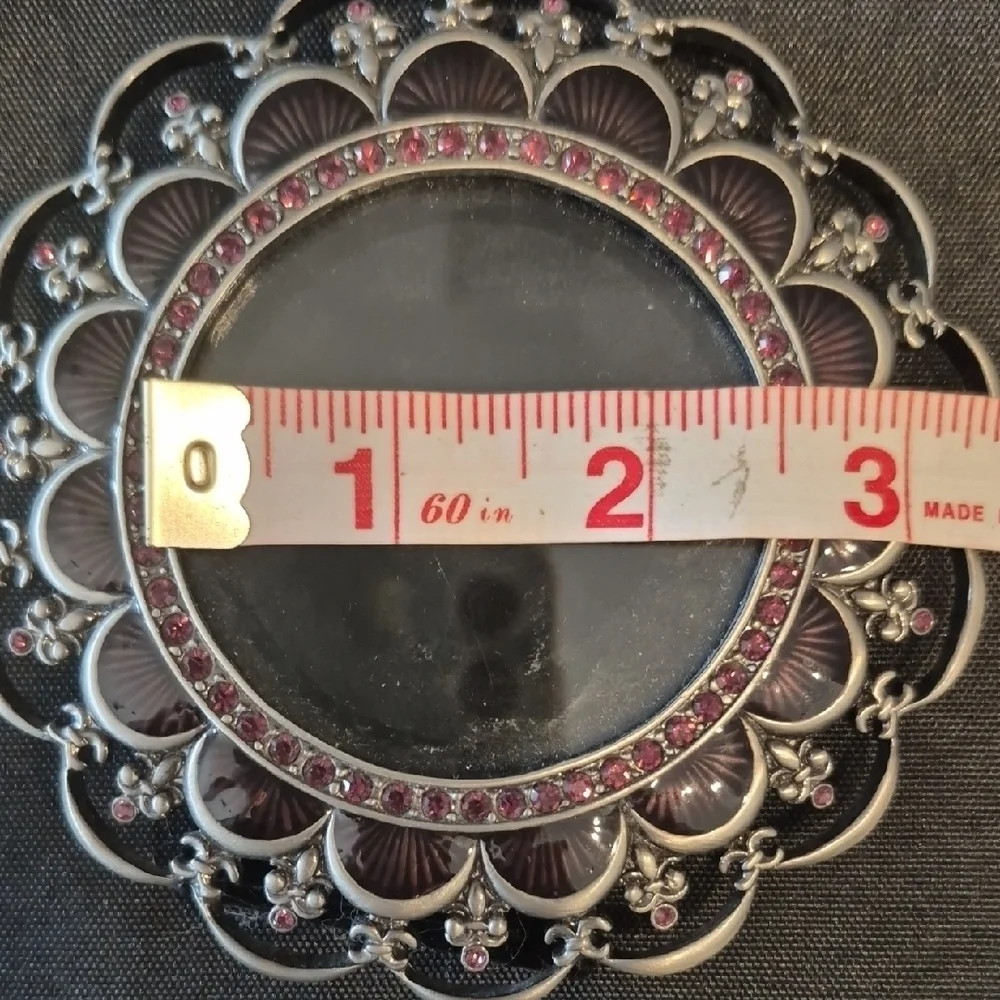 Vintage Silver and Red Rhinestine Decorative Mini RoundFrame